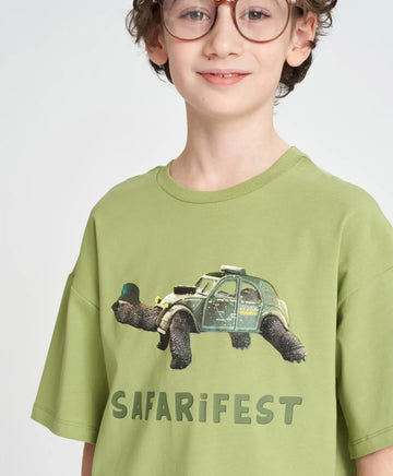 Tricou cu mânecă scurtă pentru băiat, verde, oversize, cu imprimeu, Button Blue