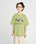 Tricou cu mânecă scurtă pentru băiat, verde, oversize, cu imprimeu, Button Blue