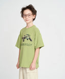 Tricou cu mânecă scurtă pentru băiat, verde, oversize, cu imprimeu, Button Blue