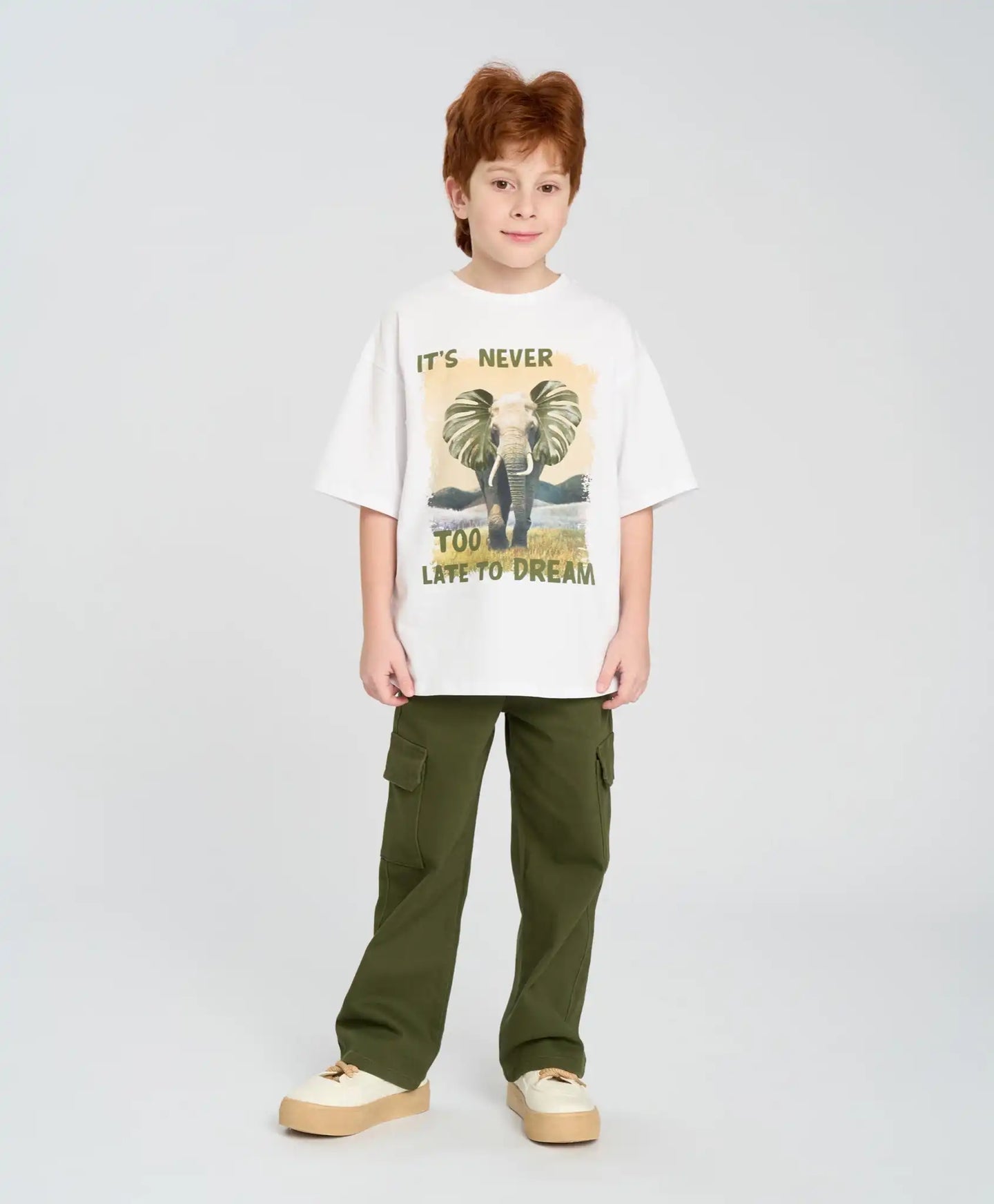 Tricou cu mânecă scurtă pentru băiat, alb, oversize, cu imprimeu, Button Blue