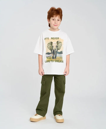 Tricou cu mânecă scurtă pentru băiat, alb, oversize, cu imprimeu, Button Blue