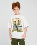 Tricou cu mânecă scurtă pentru băiat, alb, oversize, cu imprimeu, Button Blue