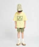 Tricou cu mânecă scurtă pentru băiat, galben, oversize, cu imprimeu, Button Blue