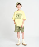 Tricou cu mânecă scurtă pentru băiat, galben, oversize, cu imprimeu, Button Blue