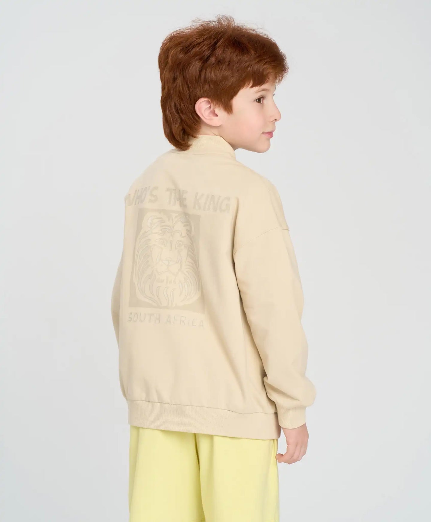 Bomber pentru copii oversized cu imprimeu alb-cremos Button Blue