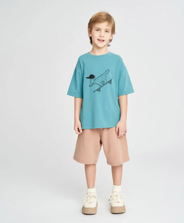 Pantaloni scurți tricot pentru copii, în nuanță de nisip, Button Blue