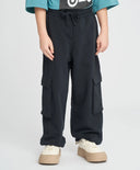 Joggeri cargo pentru copii, negri, cu buzunare, Button Blue