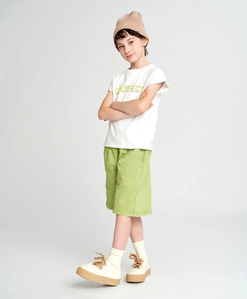 Pantaloni scurți pentru băiat, verzi, sub genunchi, cu talie elastică, Button Blue