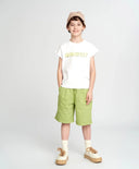 Pantaloni scurți pentru băiat, verzi, sub genunchi, cu talie elastică, Button Blue