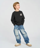 Blugi drepți pentru copii, albaștri, cu uzură, Button Blue