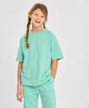 Tricou de bază pentru copii, verde, cu mânecă scurtă, Button Blue