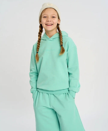 Hanorac de bază pentru copii cu glugă verde căptușit Button Blue