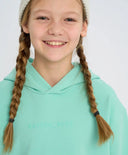 Hanorac de bază pentru copii cu glugă verde căptușit Button Blue