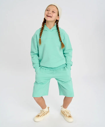 Pantaloni scurți drepți pentru copii, bazați, cu talie elastică, verzi, Button Blue