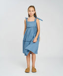 Sărafan cu bretele legate pentru fetiță, albastru, Button Blue.