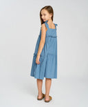 Sărafan cu bretele legate pentru fetiță, albastru, Button Blue.