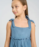 Sărafan cu bretele legate pentru fetiță, albastru, Button Blue.