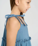 Sărafan cu bretele legate pentru fetiță, albastru, Button Blue.