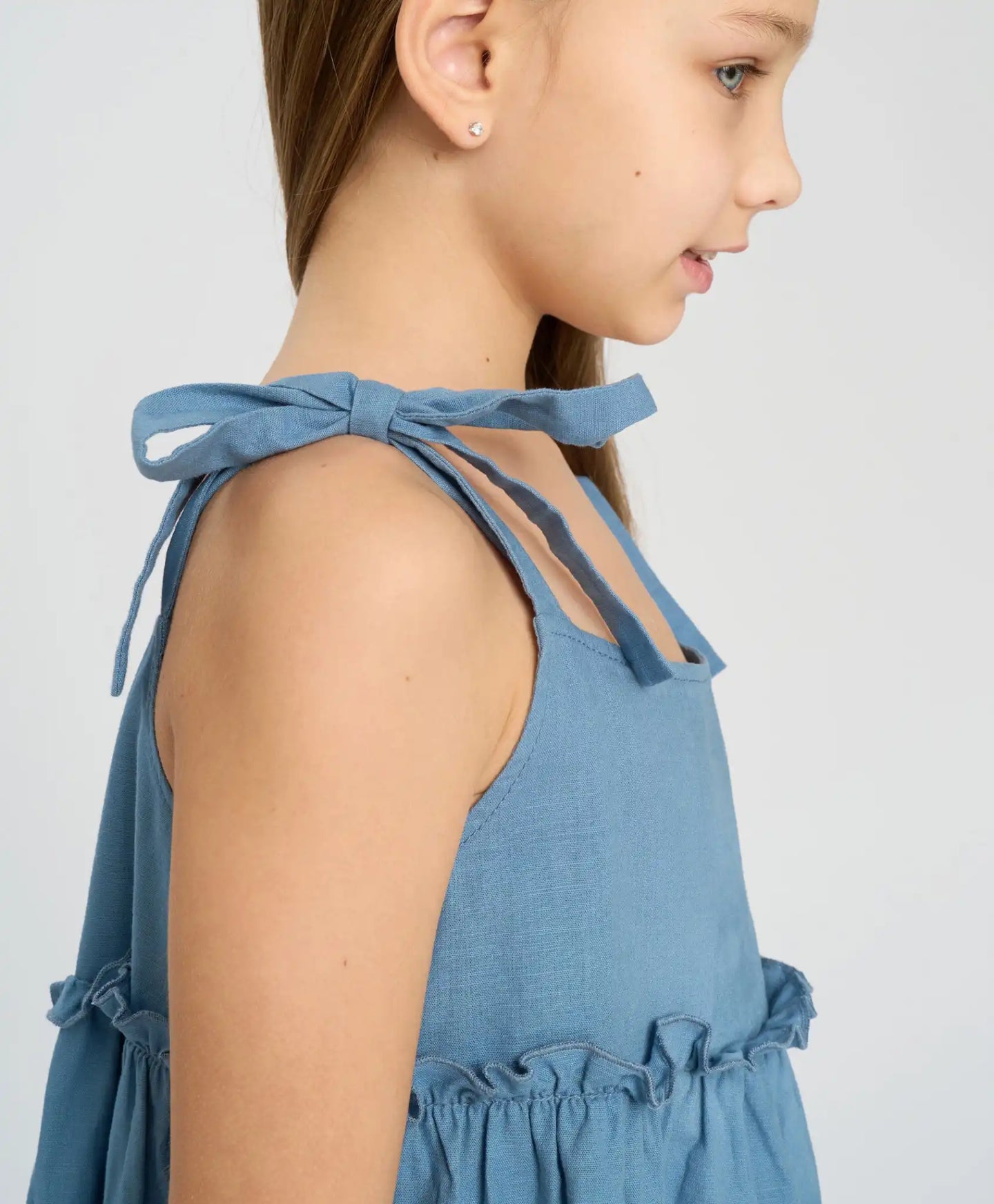Sărafan cu bretele legate pentru fetiță, albastru, Button Blue.