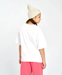 Tricou cu mânecă scurtă pentru fată, alb, oversize, cu imprimeu, Button Blue