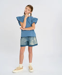 Tricou cu mâneci tip aripi pentru fată, albastru, Button Blue