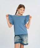 Tricou cu mâneci tip aripi pentru fată, albastru, Button Blue