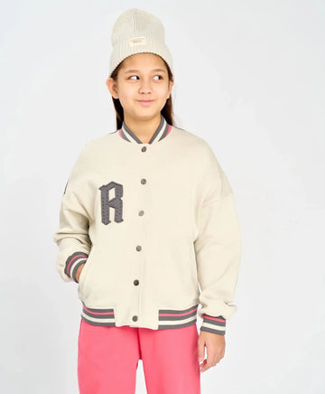 Bomber oversized cu nasturi pentru fete cu aplicație multicoloră Button Blue