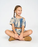 Top pentru fetiță cu bretele reglabil și mâneci drapate, multicolor, Button Blue