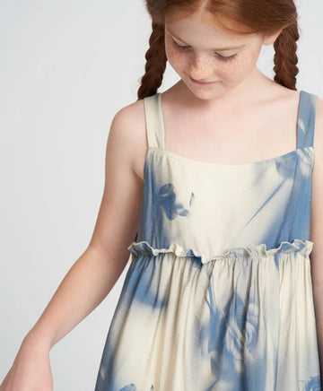 Sărafan cu bretele subțiri pentru fetiță, cu volan, multicolor Button Blue.