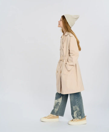 Trench pentru fete cu două rânduri de nasturi alb-crem Button Blue