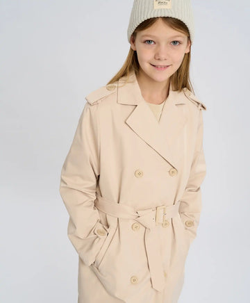 Trench pentru fete cu două rânduri de nasturi alb-crem Button Blue