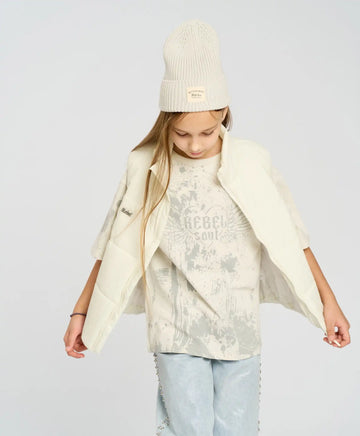 Vestă izolată pentru fată, albă, matlasată, Button Blue