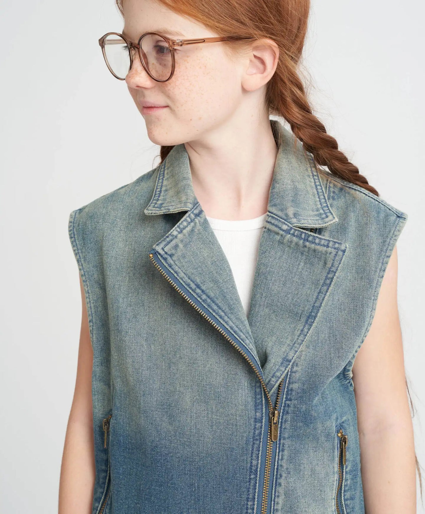 Vestă din denim cu fermoar pentru fată, cu trandafir albastru, Button Blue