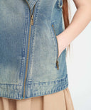 Vestă din denim cu fermoar pentru fată, cu trandafir albastru, Button Blue