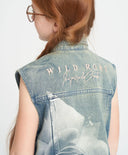 Vestă din denim cu fermoar pentru fată, cu trandafir albastru, Button Blue