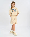 Bermude pentru fată, alb-lăptos, cu talie elastică și buzunare, Button Blue