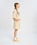 Bermude pentru fată, alb-lăptos, cu talie elastică și buzunare, Button Blue