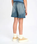 Pantaloni scurți din denim scurtați, albastru deschis, cu trandafir, pentru fată, Button Blue