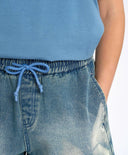 Pantaloni scurți din denim scurtați, albastru deschis, cu trandafir, pentru fată, Button Blue