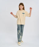 Blugi drepți pentru fată, albastru deschis, cu flori, Button Blue