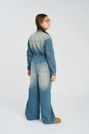 Salopetă cu nasturi pentru fetiță, albastru deschis, cu pantaloni largi, Button Blue