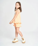 Top portocaliu pentru fete cu ondulații și imprimeu Button Blue