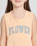 Top portocaliu pentru fete cu ondulații și imprimeu Button Blue