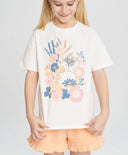 Tricou pentru fată, alb, cu mânecă scurtă și imprimeu, Button Blue