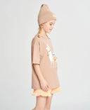 Tricou pentru fată, bej, cu mânecă scurtă și imprimeu cu lamă, Button Blue