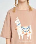 Tricou pentru fată, bej, cu mânecă scurtă și imprimeu cu lamă, Button Blue