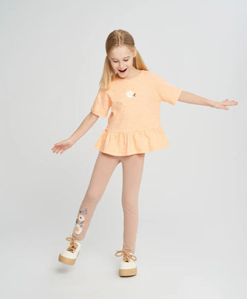 Colanți pentru fată, maro, cu talie elastică și imprimeu, Button Blue