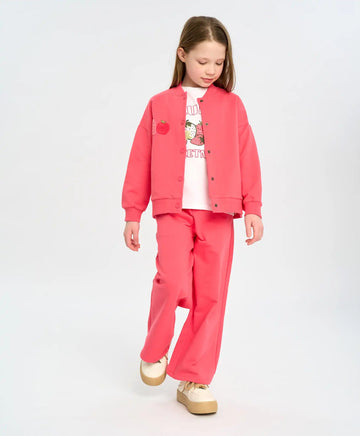 Bomber oversized pentru fete cu nasturi și imprimeu corai Button Blue