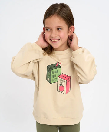 Hanorac oversized pentru copii alb-cremos cu imprimeu Button Blue