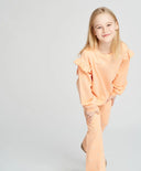 Hanorac pentru fete oversized portocaliu cu volane și imprimeu Button Blue